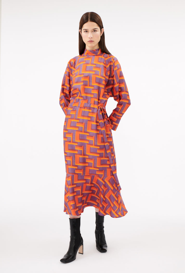 Odeeh Pop Art Maze Kleid, Glowing Orange