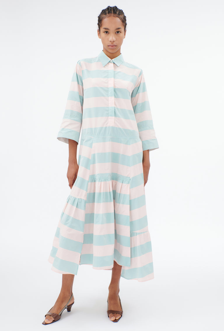 Odeeh Taffeta Block Stripe Kleid, Sorbet