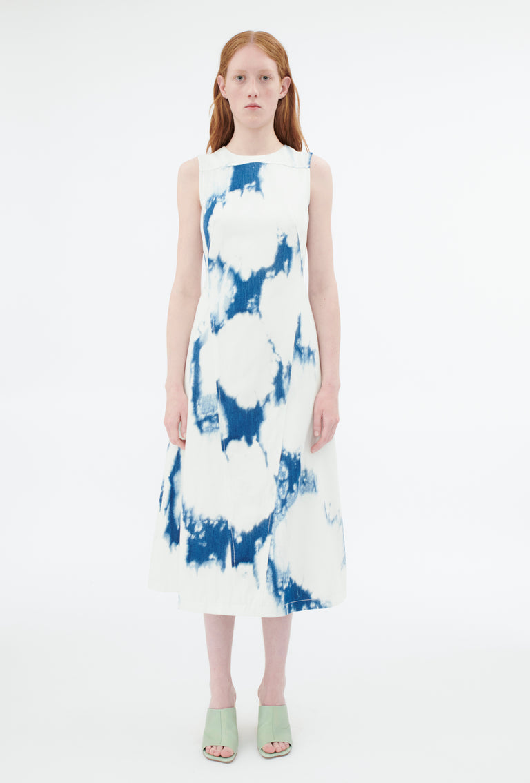 Odeeh Tie Dye Denim "Made in Italy" Kleid, Blue White