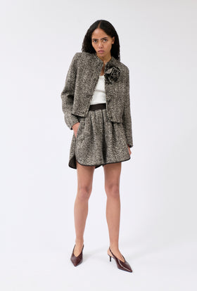 HERINGBONE BOUCLÈ Short, Dusty Bown from ODEEH 