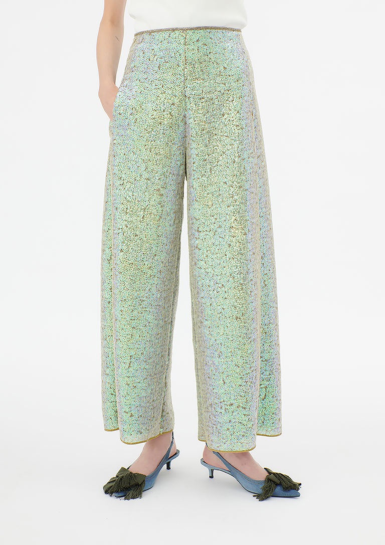 Odeeh Hazy Sequins Hose, Mermaid green