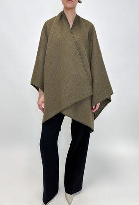 Brushed Double Face Poncho, Dark Moss from ODEEH 