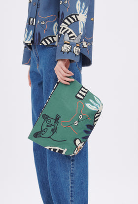 Cats & Tigers Gabardine Bag, Opal Green from ODEEH 