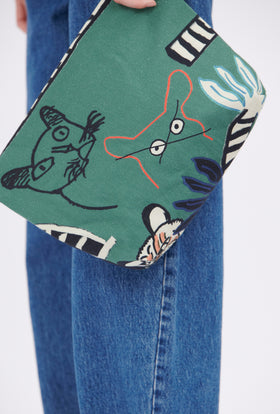 Cats & Tigers Gabardine Bag, Opal Green from ODEEH 