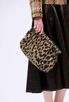 Big Jacquard Leo Clutch, Brown Olive from ODEEH 