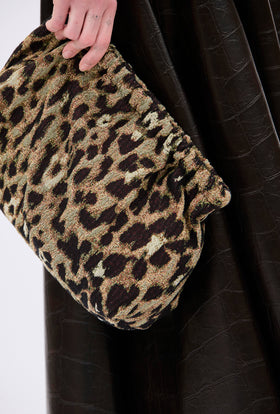Big Jacquard Leo Clutch, Brown Olive from ODEEH 