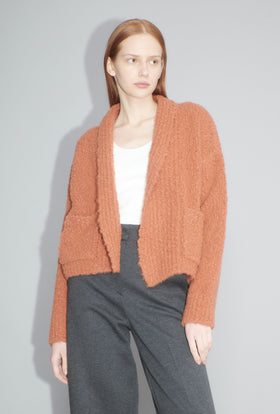 Fluffy Wick-Yarn Cardigan, Copper Red from ODEEH 