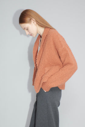 Fluffy Wick-Yarn Cardigan, Copper Red from ODEEH 