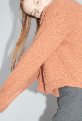 Fluffy Wick-Yarn Cardigan, Copper Red from ODEEH 