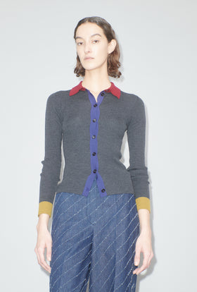 Stretch Merino Cardigan, Charcoal from ODEEH 