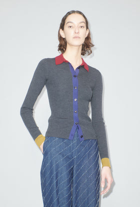 Stretch Merino Cardigan, Charcoal from ODEEH 