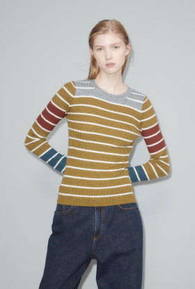 Placed Stripe Pullover, Greengold from ODEEH 