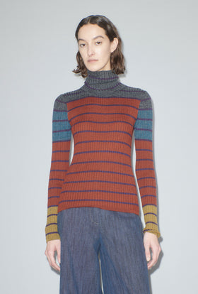 Placed Stripe Sweater, Dark Copper from ODEEH 