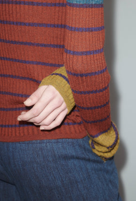 Placed Stripe Sweater, Dark Copper from ODEEH 