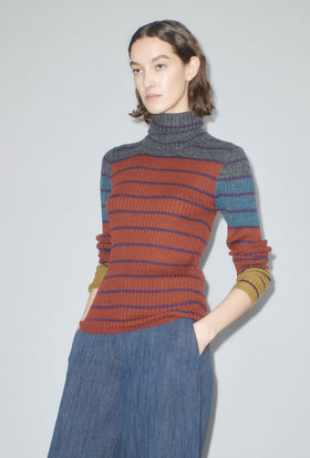 Placed Stripe Sweater, Dark Copper from ODEEH 