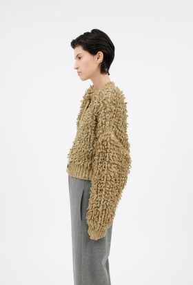 Slub Tweed Cardigan, Olive Brown from ODEEH 
