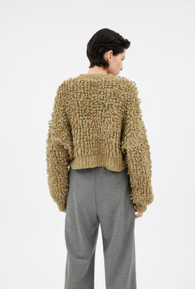 Slub Tweed Cardigan, Olive Brown from ODEEH 