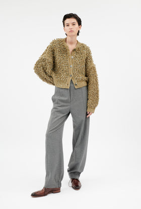 Slub Tweed Cardigan, Olive Brown from ODEEH 
