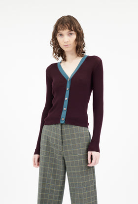 Slub Tweed Cardigan, Olive Brown from ODEEH 