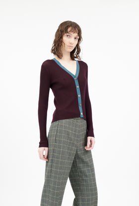Slub Tweed Cardigan, Olive Brown from ODEEH 