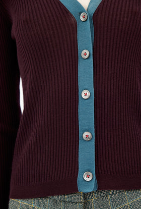 Slub Tweed Cardigan, Olive Brown from ODEEH 