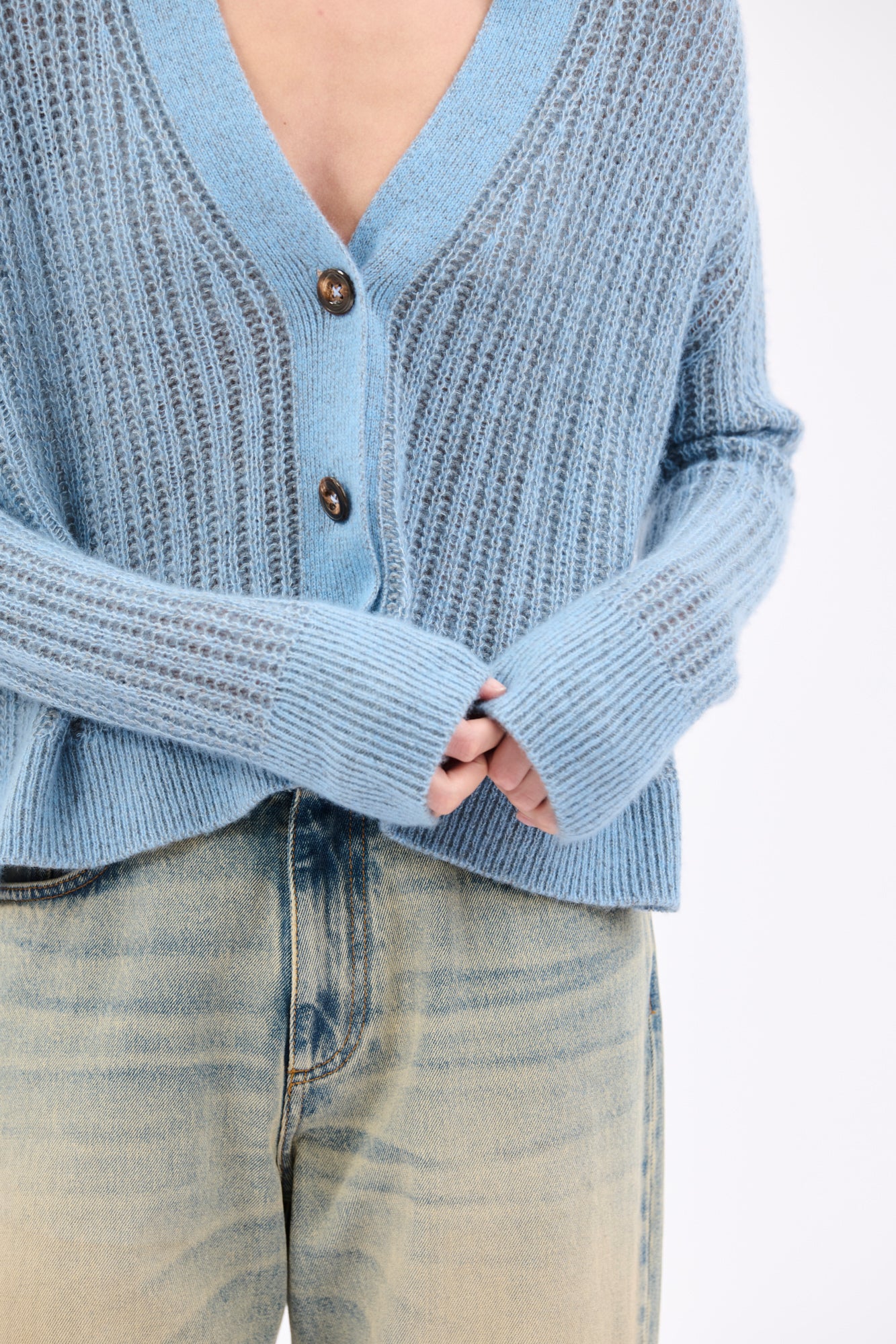 Cashmere Cotton Vanise Cardigan, Seablue – ODEEH