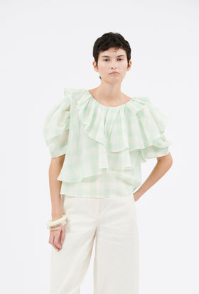 Gauze Vichy Bluse, Glass Green from ODEEH 