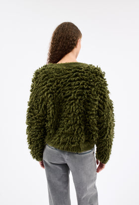HEAVILY BRUSHED MOHAIR Cardigan, Olive from ODEEH 