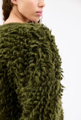 HEAVILY BRUSHED MOHAIR Cardigan, Olive from ODEEH 
