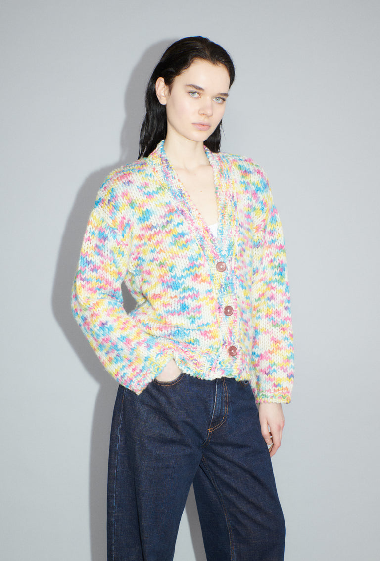 Odeeh Multicolour Printed Wool Cardigan, Candy