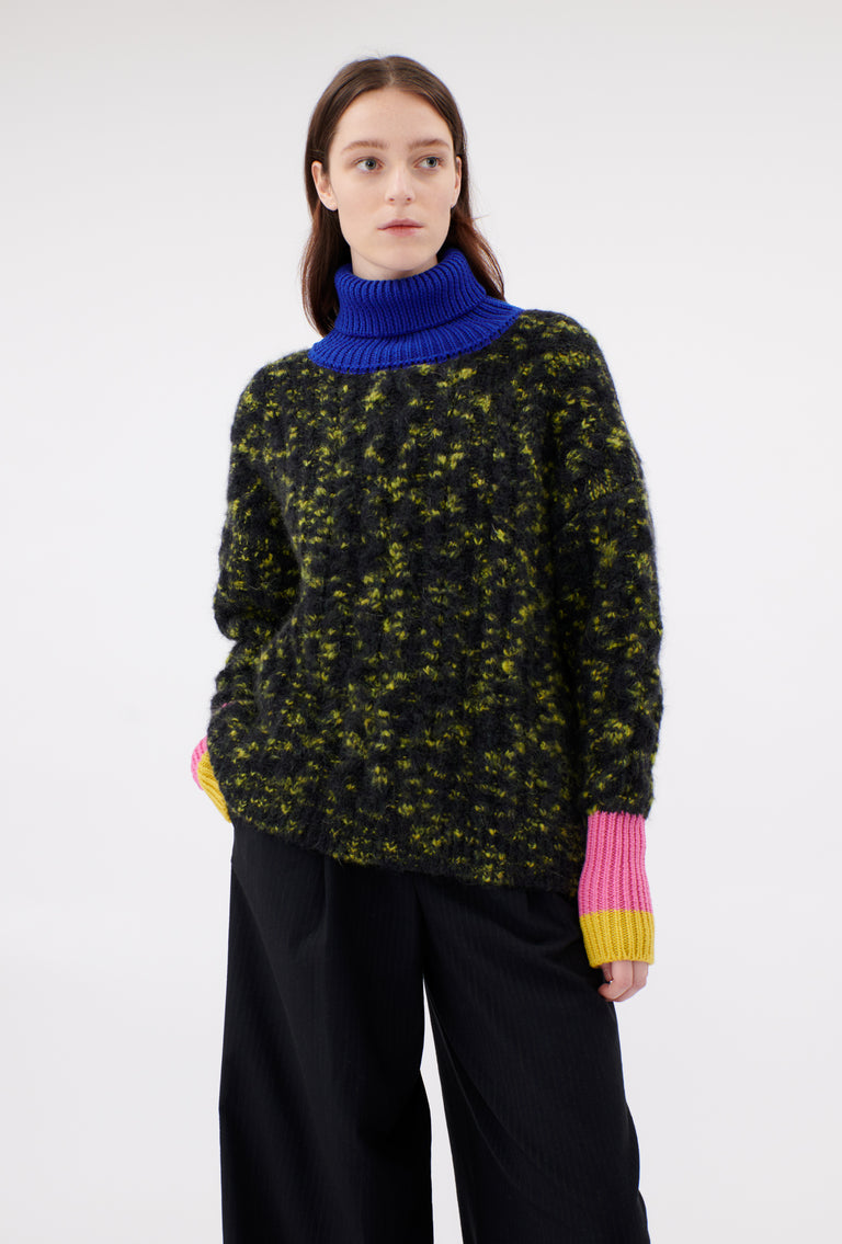 Odeeh Color Block Patch Pullover, Dark Moss