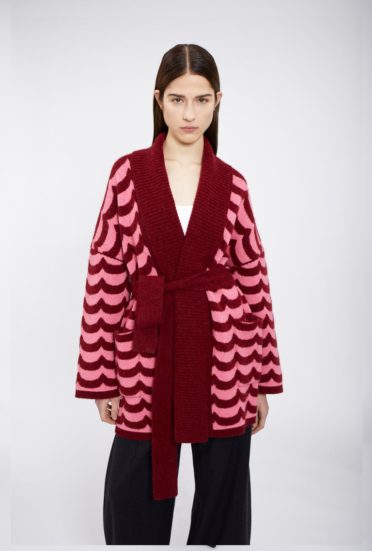 Odeeh Waves Cardigan, Pomegranate