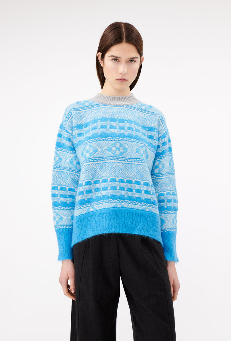 Odeeh Graphic Norwegian Pullover, Himmelblau