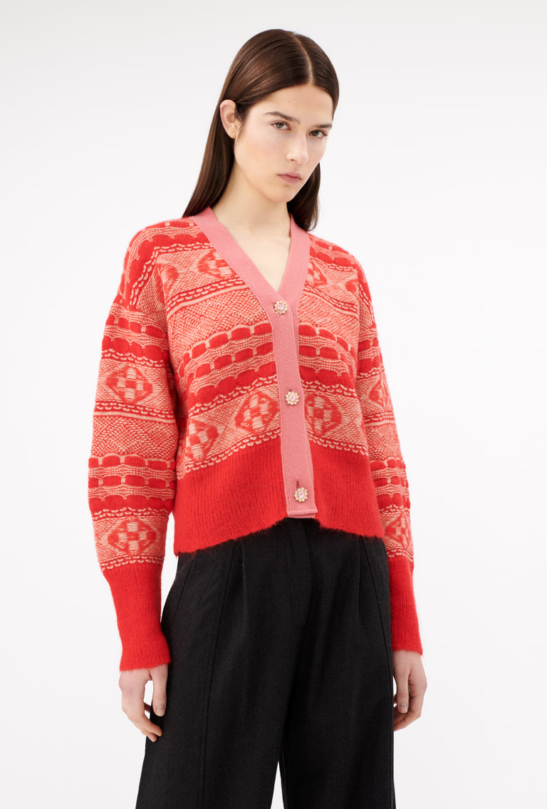 Odeeh Graphic Norwegian Cardigan, Geranium