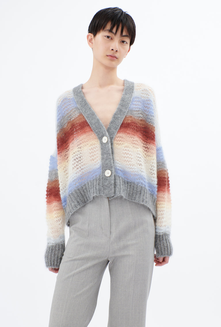 Odeeh Light Weight Mohair Mix Sunset Stripe Cardigan, Multicolor