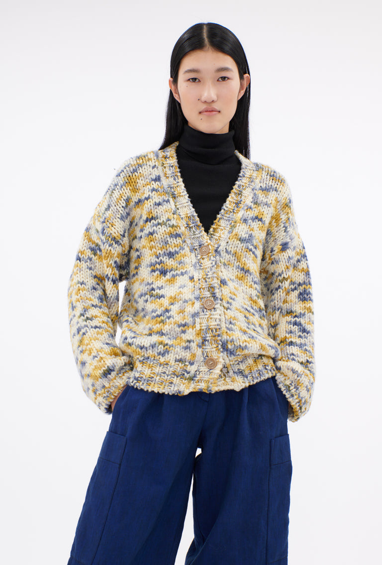 Odeeh Multicolour Printed Wool Cardigan, Honey