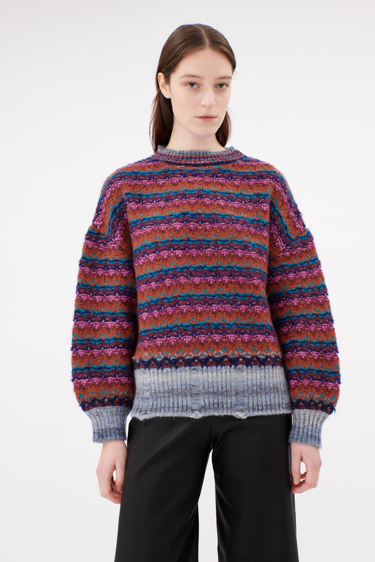 Odeeh Blurry Stripes Wool Pullover, Cinnamon