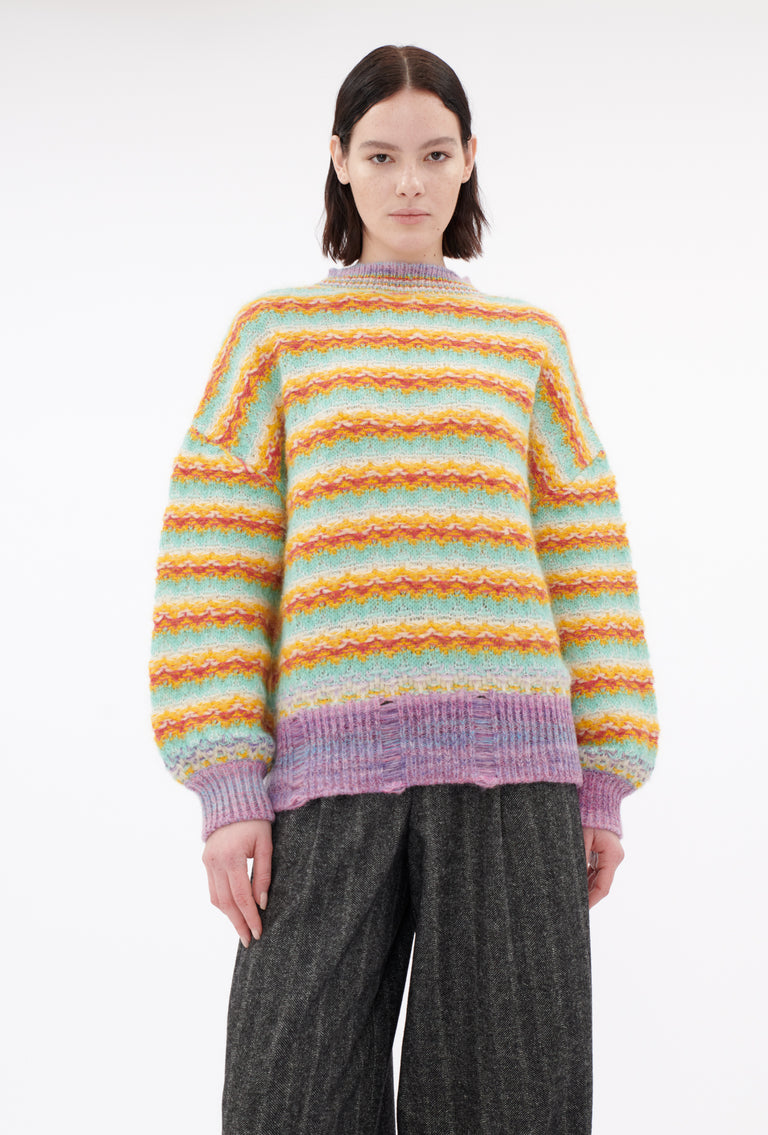 Odeeh Blurry Stripes Alpaca Wool Pullover, Jade