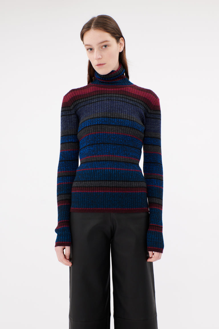 Odeeh Placed Stripe Wool Pullover, Vermillion