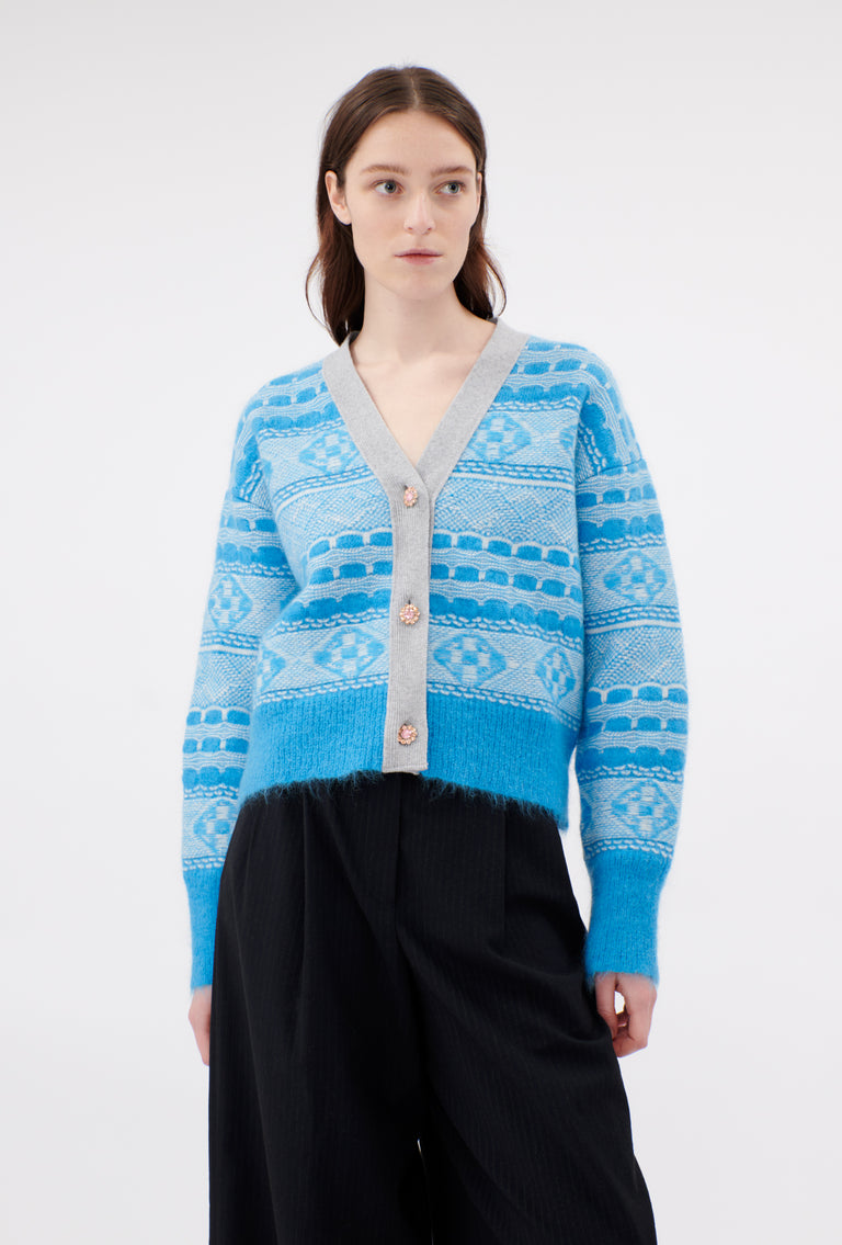 Odeeh Graphic Norwegian Cardigan, Himmelblau